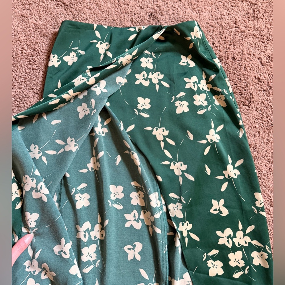 Urban Outfitters Green Floral Wrap Skirt With Cream Blooms View 4